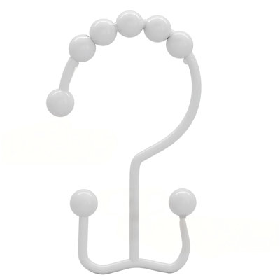 Shower Curtain Hooks Rings, Rust Resistant Metal Double Glide Shower Hooks for Bathroom Shower Rods Curtains, Set of 12 Hooks - White