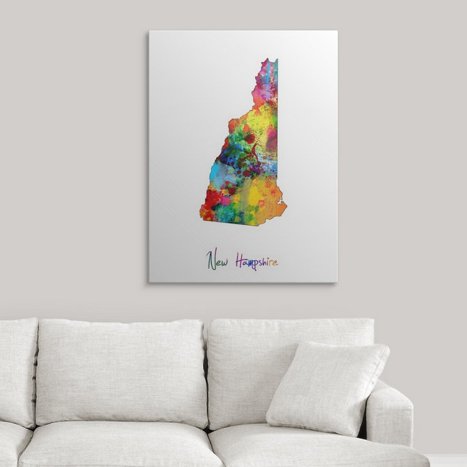 Francy «New Hampshire Map» par Abarca, impression, H 36 po x l 27 po x P 1,5 po, Toile