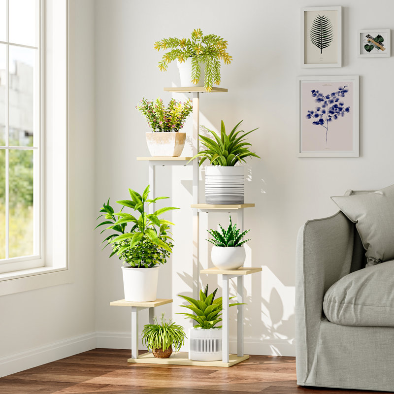 Support pour plante d'intérieur en métal à 6 niveaux H 40,5 po Verdena, Couleur du plateau jaune / couleur de la base blan