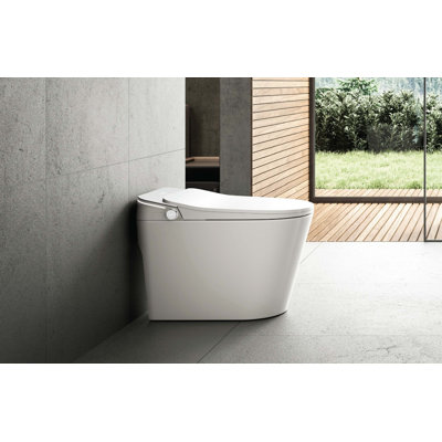 Toilette compacte allongÃ©e avec bidet iWASH, modÃ¨le Ã  jupe, 1,28 GPF, blanche, avec siÃ¨ge et couvercle Ã  ouverture et fermeture automatiques, siÃ¨ge chauffant et tÃ©lÃ©commande