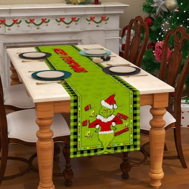 Chemin de table lin lin vert Merry Christmas, L 72 po x P 13 po