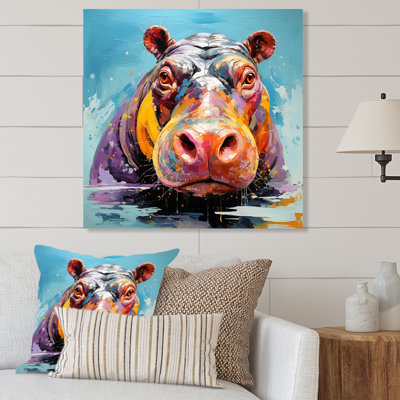 «Blue Colorful Hippo Harmony - Hippopotamusmetal», art mural