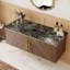 Meuble-lavabo mural avec plateau en pierre frittée, meuble de rangement suspendu pour salle de bain, fini noyer (lavabo non inclus)