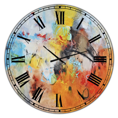 Horloge murale moderne bleue et jaune Spatters II