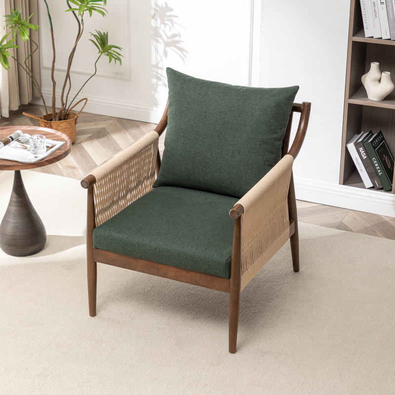 Cofield Upholstered Solid Wood Accent Chair, Green