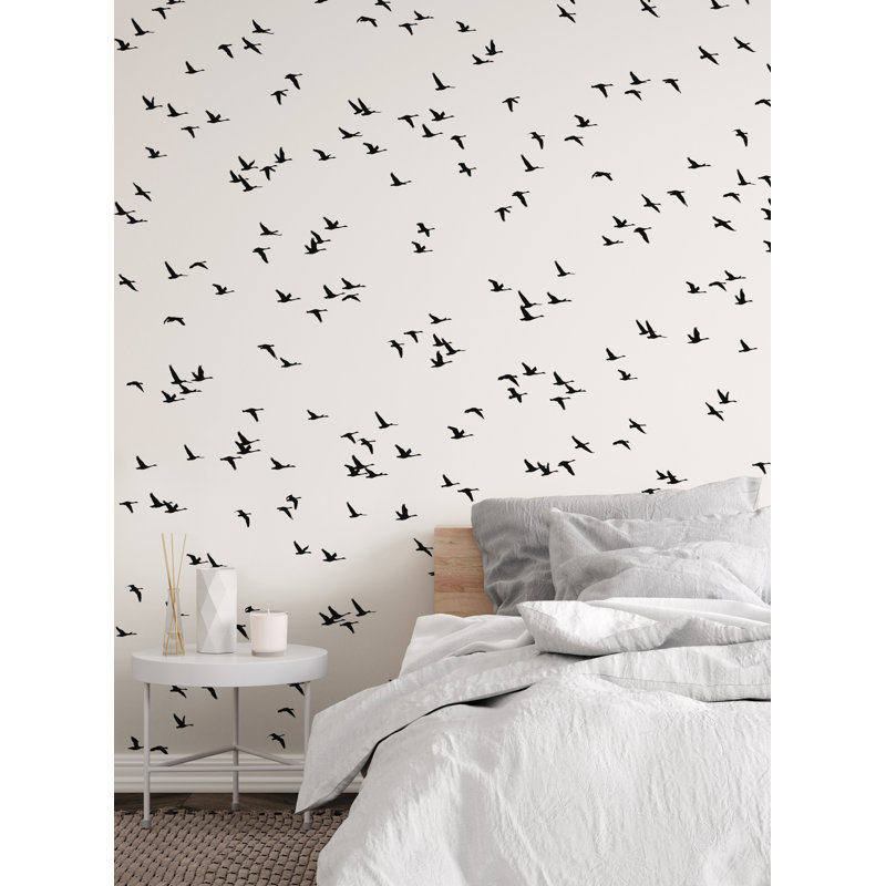 Papier peint adhésif Soaring Birds, Noir, L 108 po x l 96 po