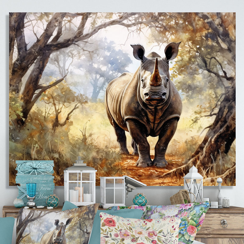 Wild Rhinoceros II sur toile, Toile tendue, H 34 po x l 44 po x P 1,5 po