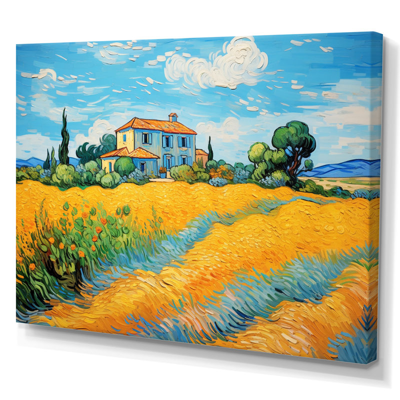 Vangogh, la maison jaune à Arles II, encadrée sur toile par Vincent Van Gogh, peinture, H 30 po x l 40 po x P 1,5 po