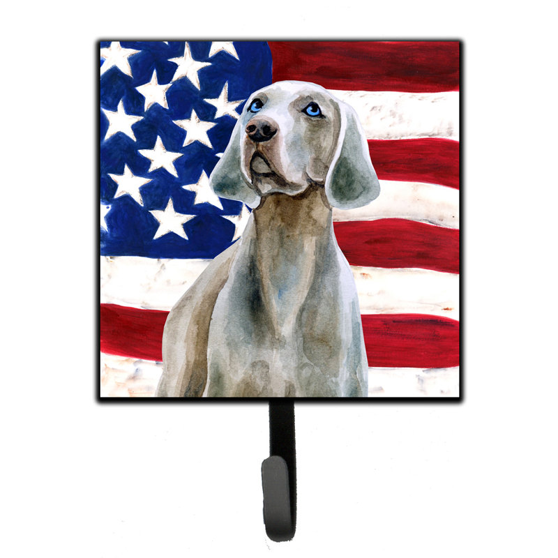 Emrah   Metal Wall Organizer with Key Hooks, Brown/Salmon/Blue, Weimaraner Patriotic