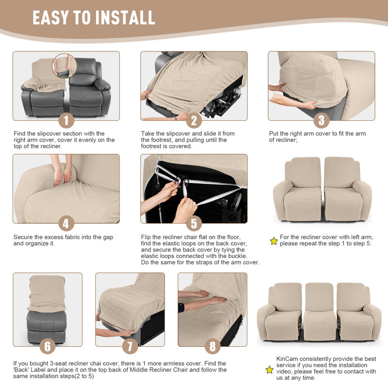 Couvre-fauteuil inclinable avec coussins élastiques pour enfants 3 pièces Wald, Beige chaud