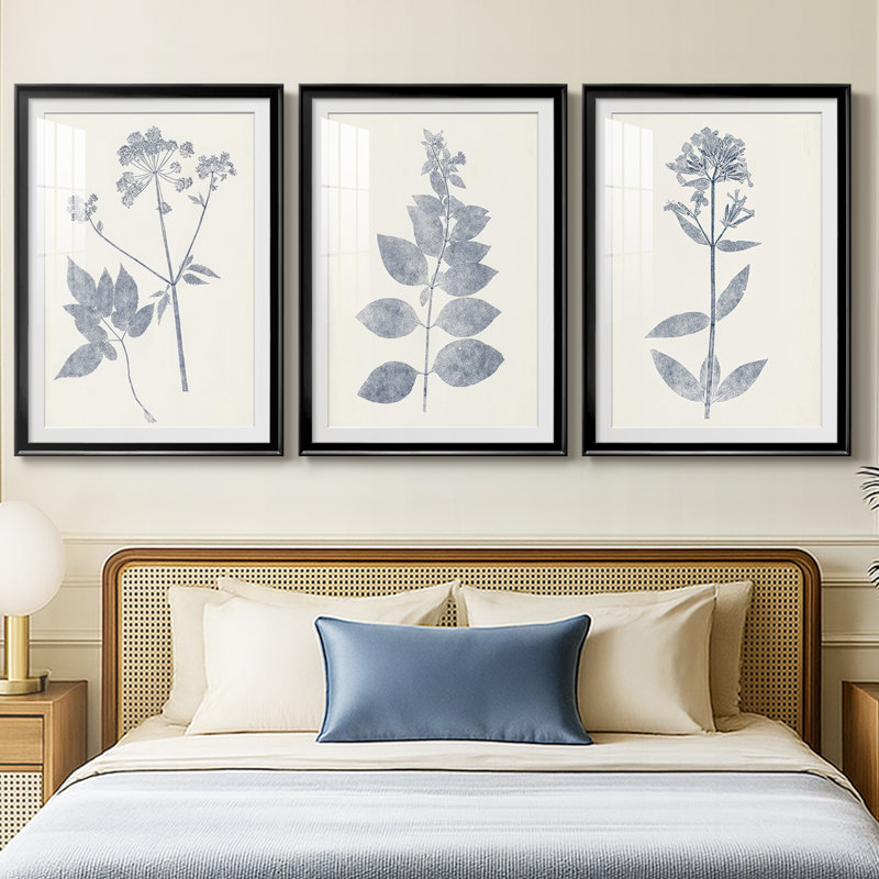 Marine Botanicals IV - reproduction sur mesure encadrée de qualité supérieure - 3 pièces, Noir, H 21 po x l 30 po