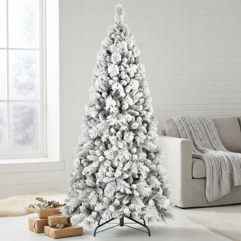 Arbre de Noël artificiel enneigé avec branches articulées et support en métal (4 pi / 5 pi / 6 pi / 7 pi / 7,5 pi / 8 pi / 9 pi)