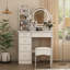 Ensemble coiffeuse Veroniza avec tabouret et miroir-1079023992
