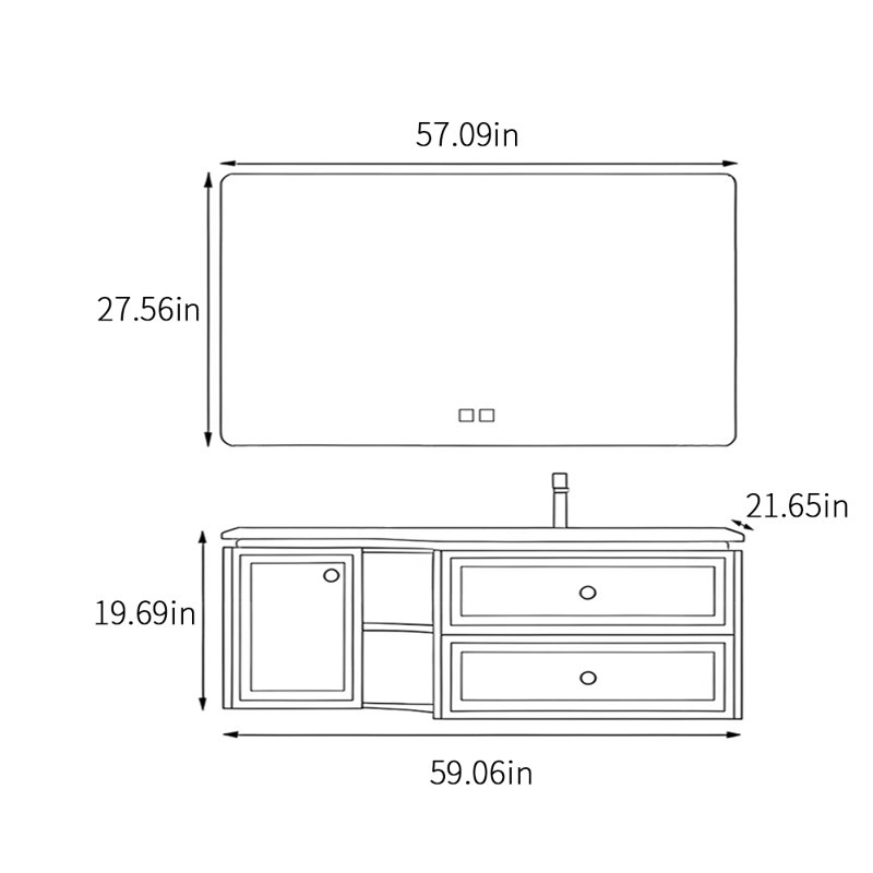 Light luxury retro exquisite bathroom cabinet, 19.69" H x 59.06" W x 21.65" D, White