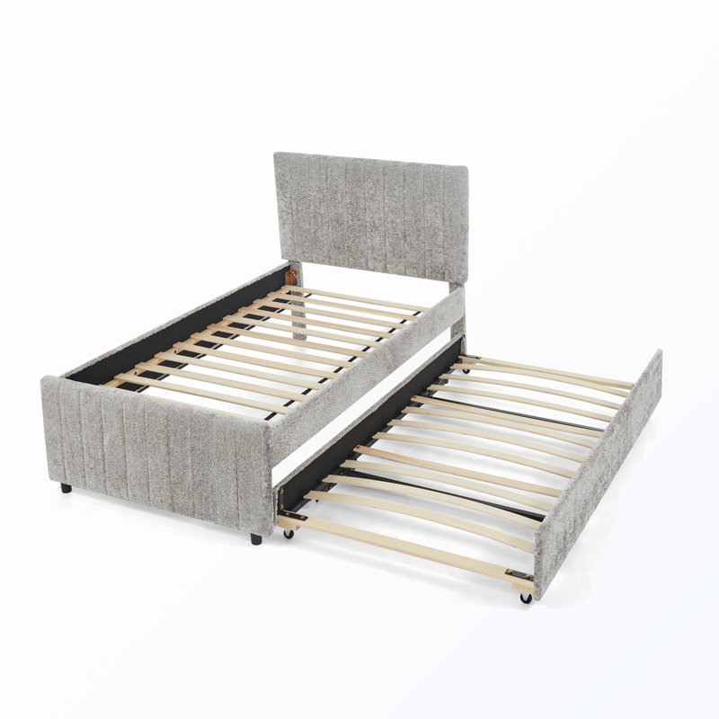 Lit simple tapissier avec lit gigogne escamotable, Gray, Twin