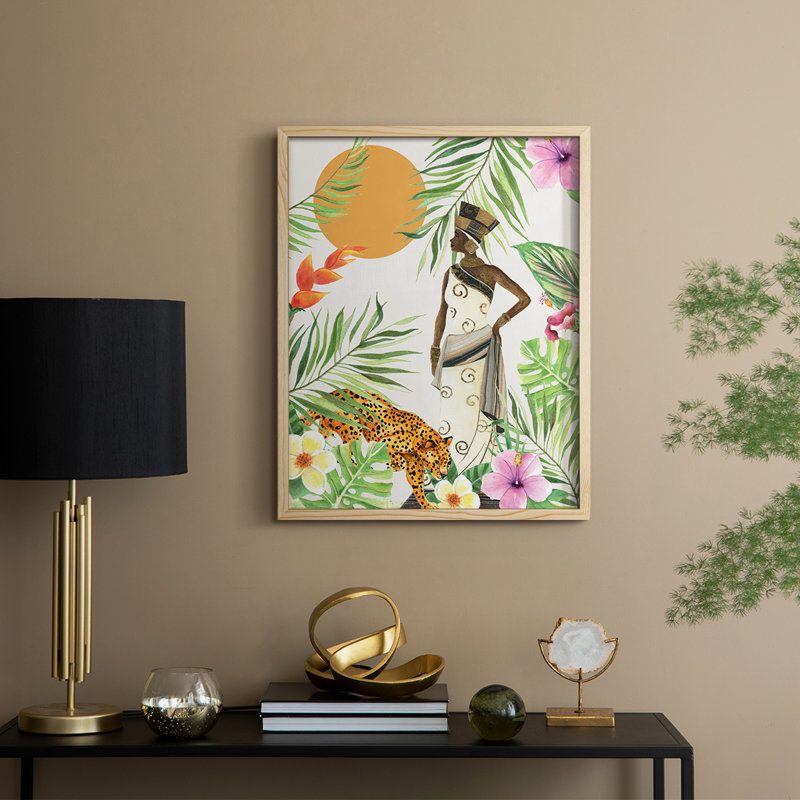 Feline Tropics II, reproduction encadrée - bois massif, H 15 po x l 12 po, Naturel