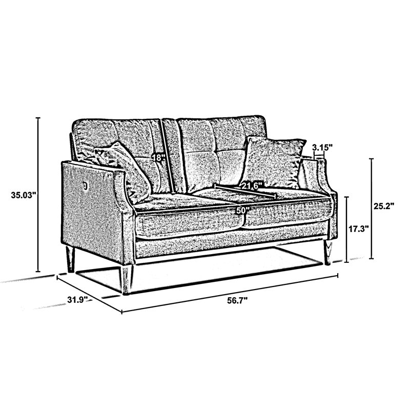 Causeuse rembourrée 70,01 po Nazaha, Tissu gris pâle