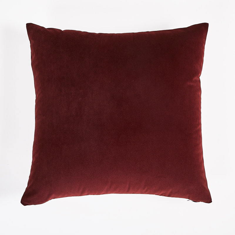 Coussin en velours de couleur unie, H 24 po x l 24 po, Carré, Rouge foncé