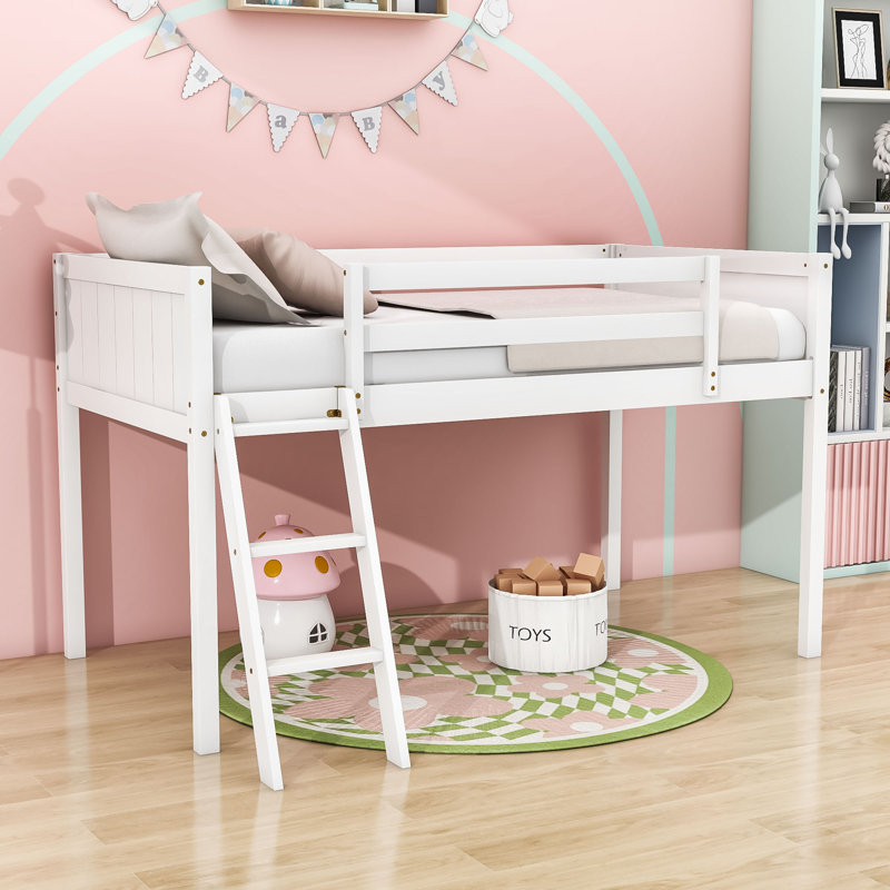 Lit mezzanine simple en bois avec échelle, Blanc