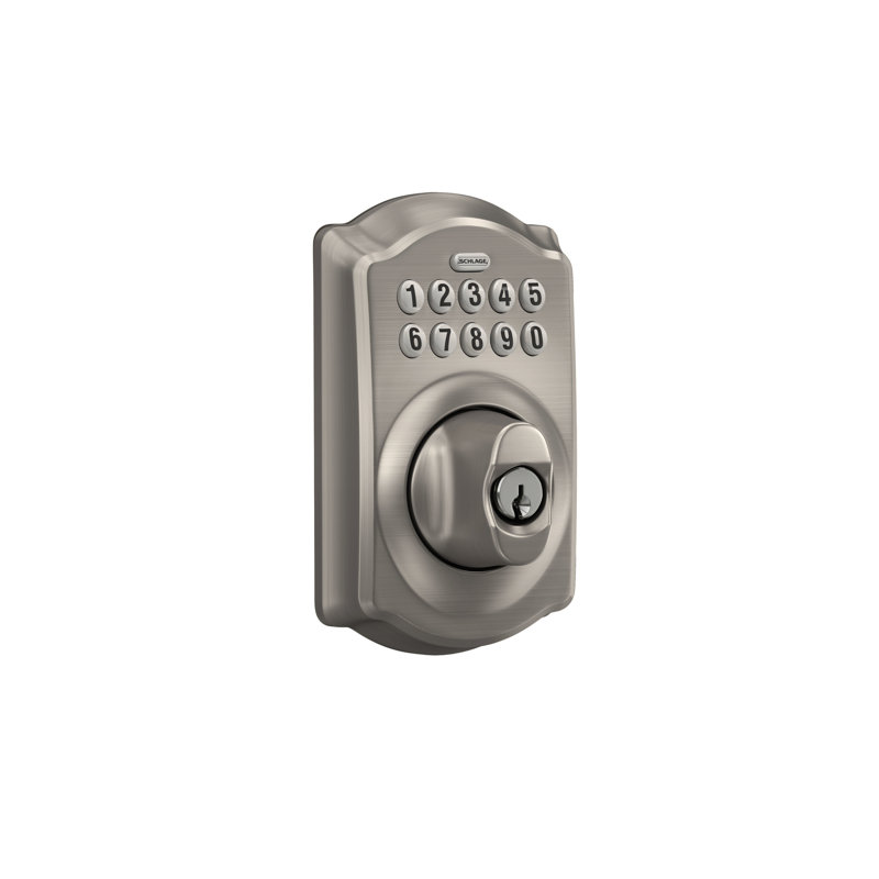 Schlage Keypad Deadbolt with Camelot Trim, Satin Nickel, Yes