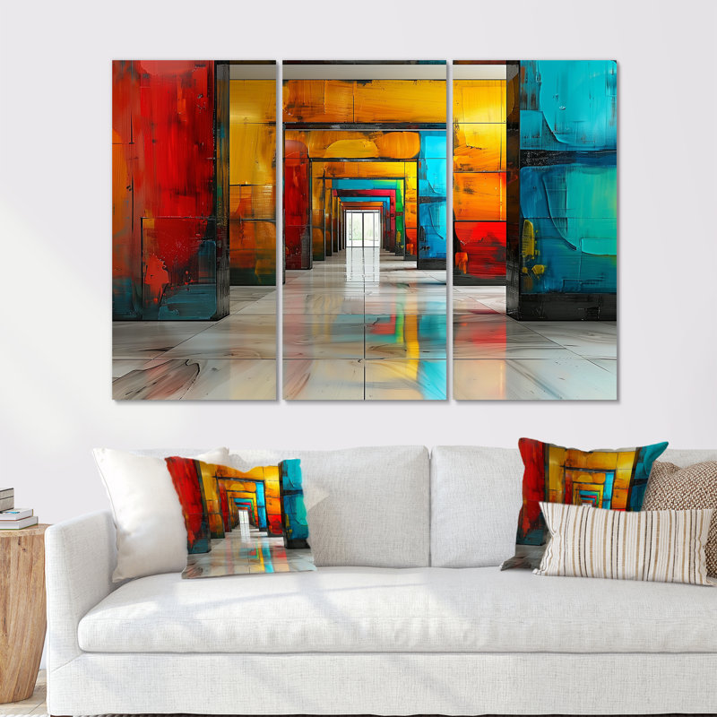 «Red Blue Colorful Glass Tunnels II - Tunnels», ensemble d'art mural, Toile tendue, H 28 po x l 12 po x P 1 po