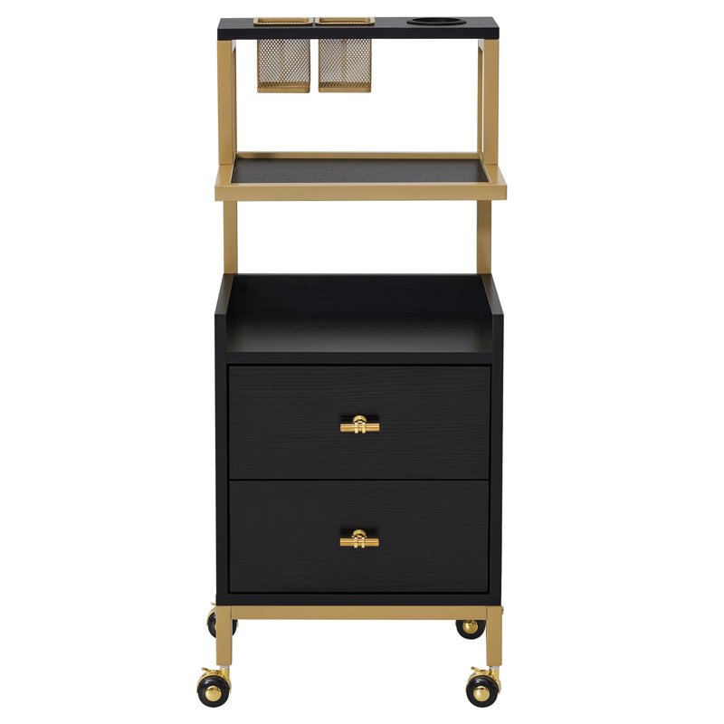 Utility Cart with Storage Drawers, Trolley with Metal Tool Holder and Basket, 34.3" H x 14.6" W x 5.7" D, Black