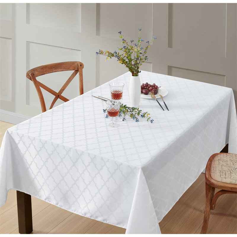 Sarok Rectangle Geometric Jacquard Tablecloth, 70" L x 52" W, White