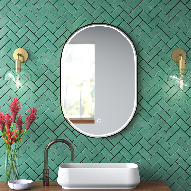 Orta Metal Flat Wall Mirror, Matte Black, 36" x 24"