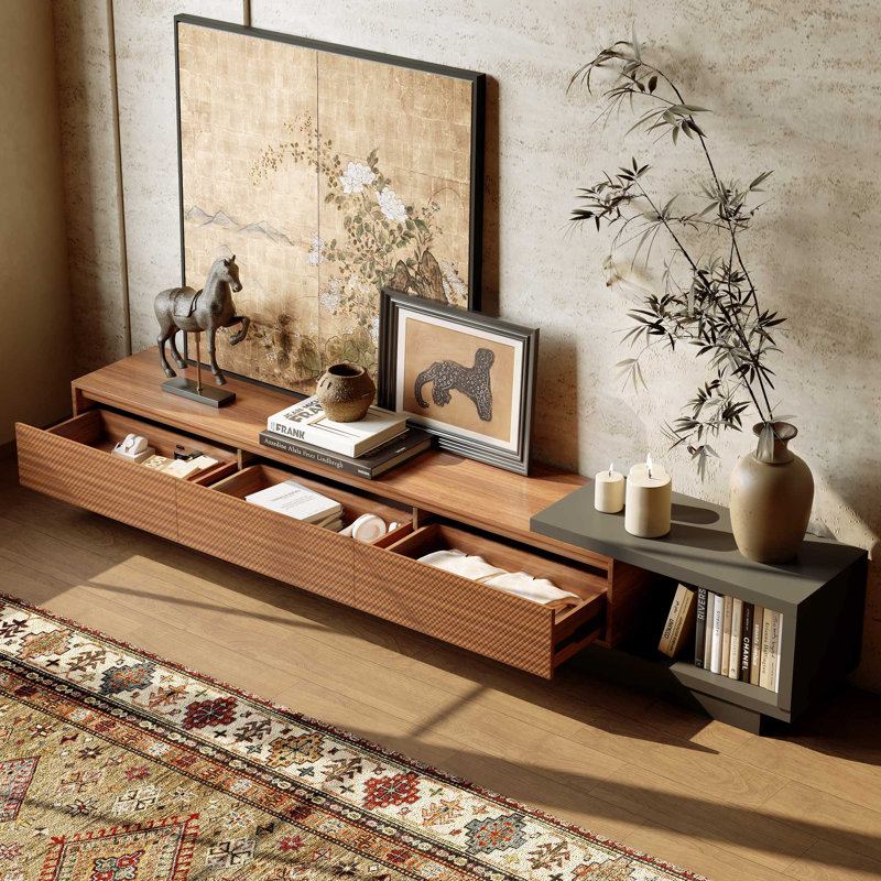 Gafton 78.7" Extendable TV Stand With 3-Drawer, Walnut/Gray
