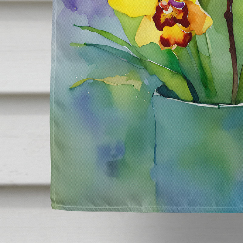 Orchidées dans le drapeau de la maison à l'aquarelle
