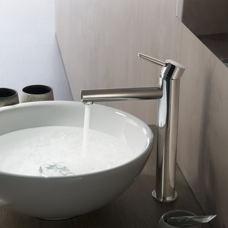 Blossom Chrome Finish Tall Single Hole Vessel Sink Faucet – Modern Solid Brass Bathroom Vanity Faucet with Single Handle and Water Supply Hose
