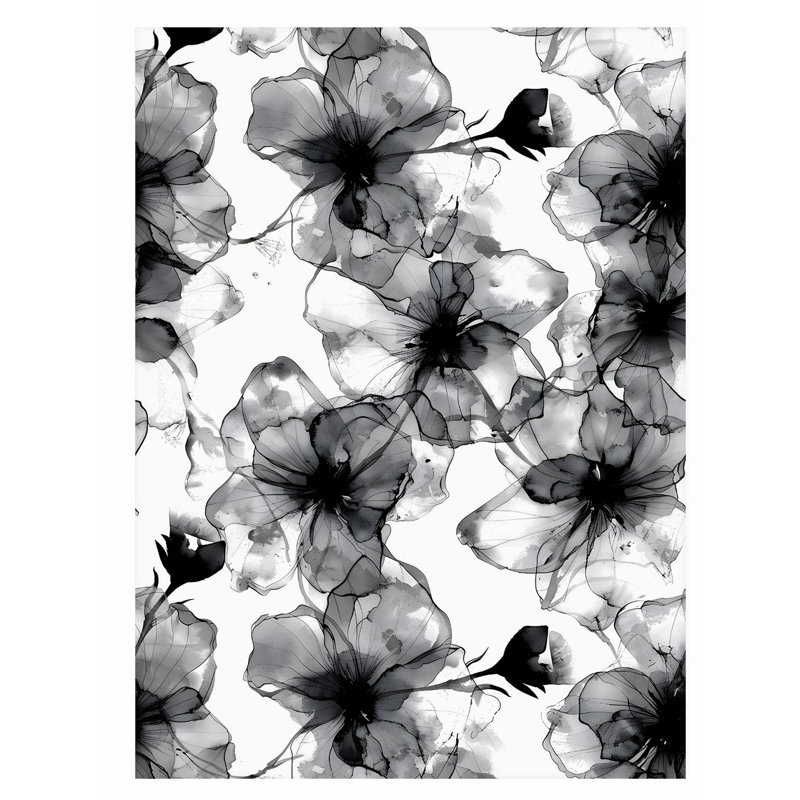 Impression florale noire et blanche, H 30 po x l 20 po