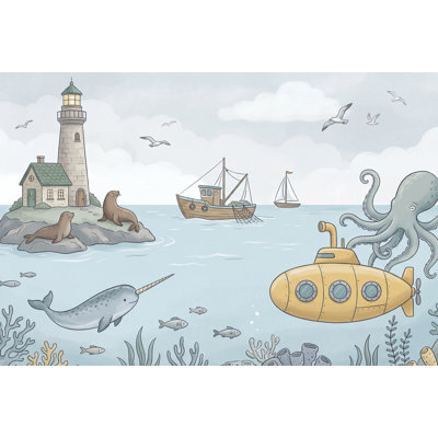 Murale sous-marine nautique avec papier peint phare