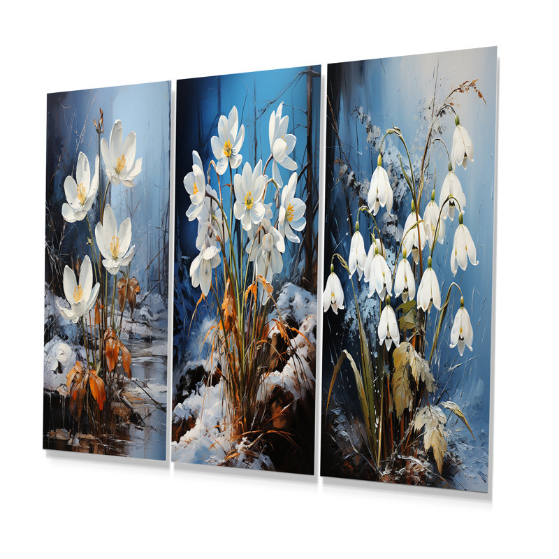 Green Snowdrops Winter Flowers - Ensemble de 3 décorations murales en métal Snowdrops, H 28 po x l 36 po