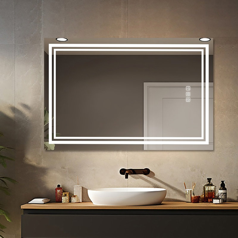 Miroir mural de salle de bain 48 po x 36 po à DEL, 5 minutes, 3 couleurs à intensité variable, brillant