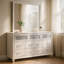 Commode large Dini avec miroir, 7 tiroirs décoratifs scintillants, bois blanc-117056026