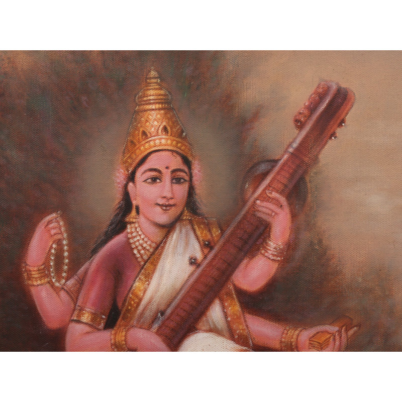 Devi Saraswati | Peinture à l'huile sur toile encadrée