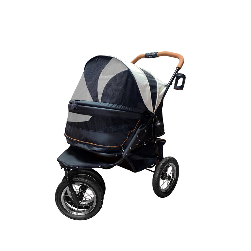 Ecru Double Pet Stroller with Gel-Filled Tires