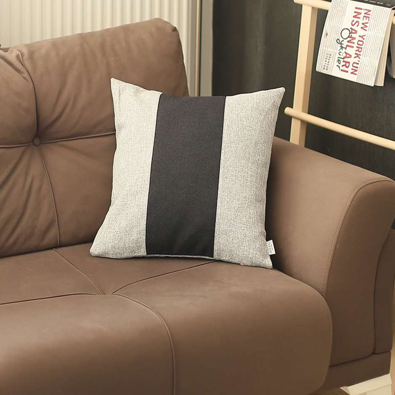 Gray and Black Polyester Bohemian Decorative Throw Pillow
