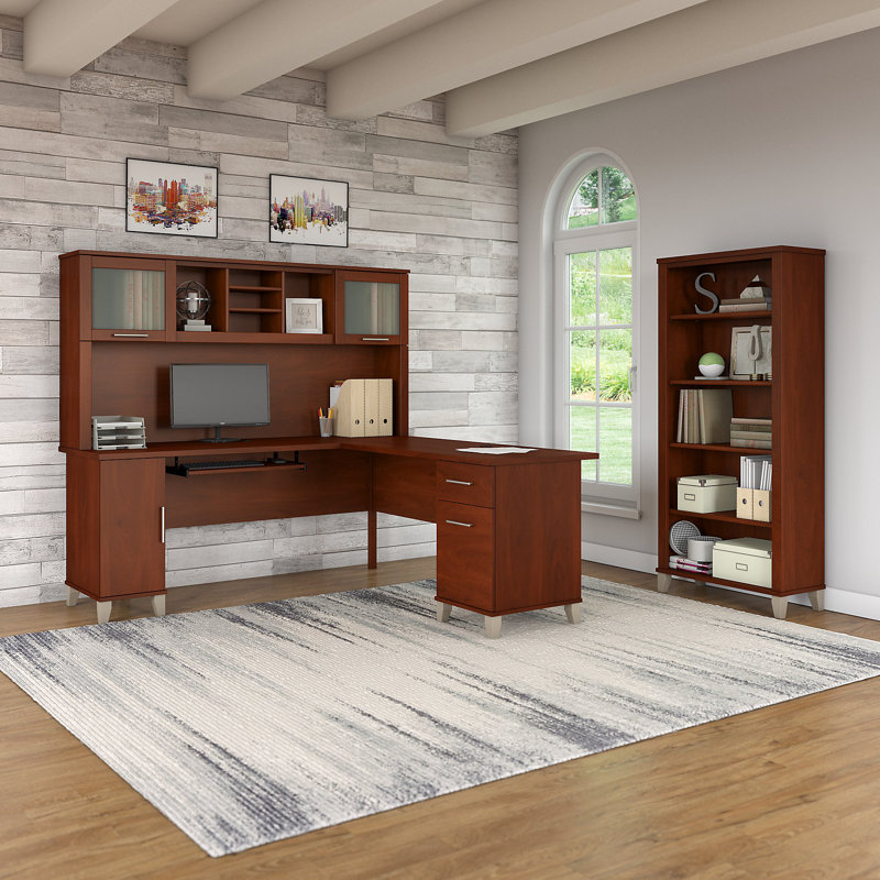 Magomed 3 Piece Computer Desk Office Set, Hansen Cherry