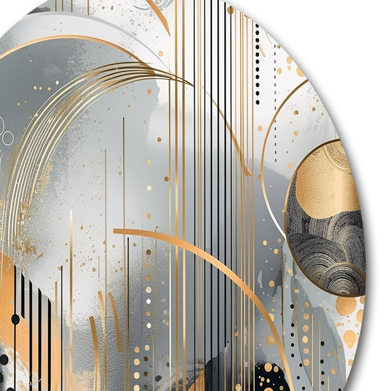 Shapes And Lines Abstract Marble I - Art abstrait rond en marbre sur métal, H 29 po x l 29 po x P 1 po