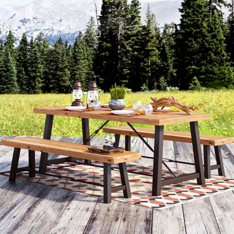 Ensemble de pique-nique en bois - Structure de patio contemporaine en métal