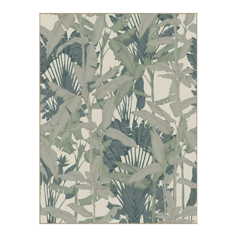 Tapis gris lavable à motif tissé à motif de feuilles grises, Sous-tapis rectangulaire de 3 pi 3 po x 4 pi 11 po