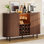 Armoire de bar 54,6 po avec tablettes réglables et lumières RVB, armoire à vin avec porte-verre et support à vin