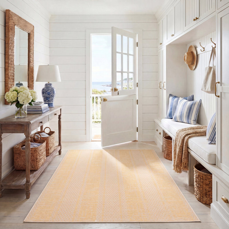 Tapis intérieur / extérieur beige / doré Marcella, Rectangle 5 pi 3 po x 7 pi 7 po