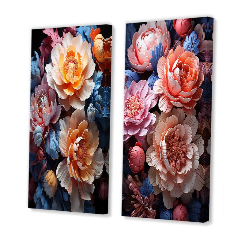 Belles pivoines colorées «Come Alive» - ensemble de 2 reproductions d'art pivoines, Toile tendue, H 40 po x l 41 po