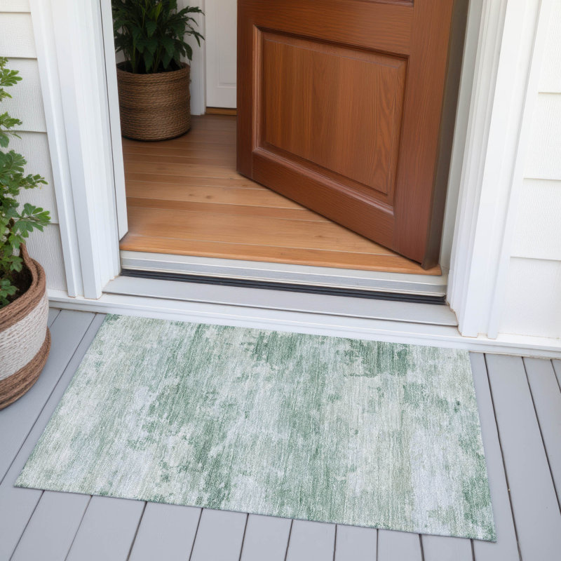 Machine Washable Indoor/Outdoor Xhevrie Mint Rug, Rectangle 1'8" x 2'6"