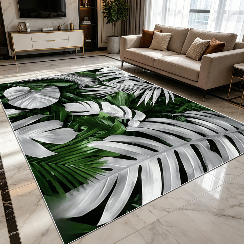 1PC Tropical Palm Monstera Leaves Botanical Print area rugs for Living Room, Soft and Comfortable, Suitable for all seasons, easy-to-maintain, machine washable Indoor floor mat, Under Table Farmhouse suitable for living room, dining table, bedroom,