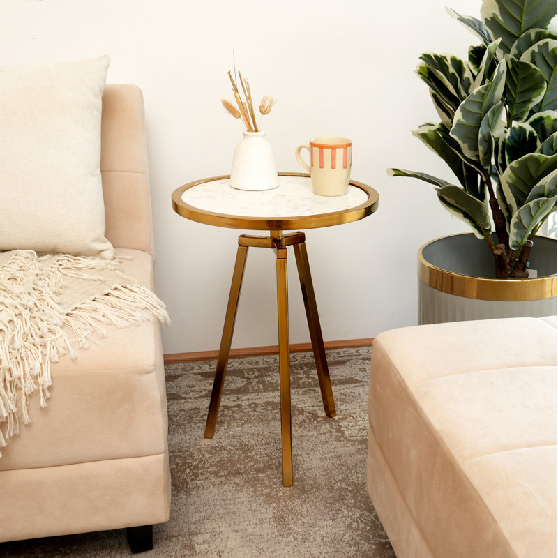 Round Marble Top Side Table with Metal Frame