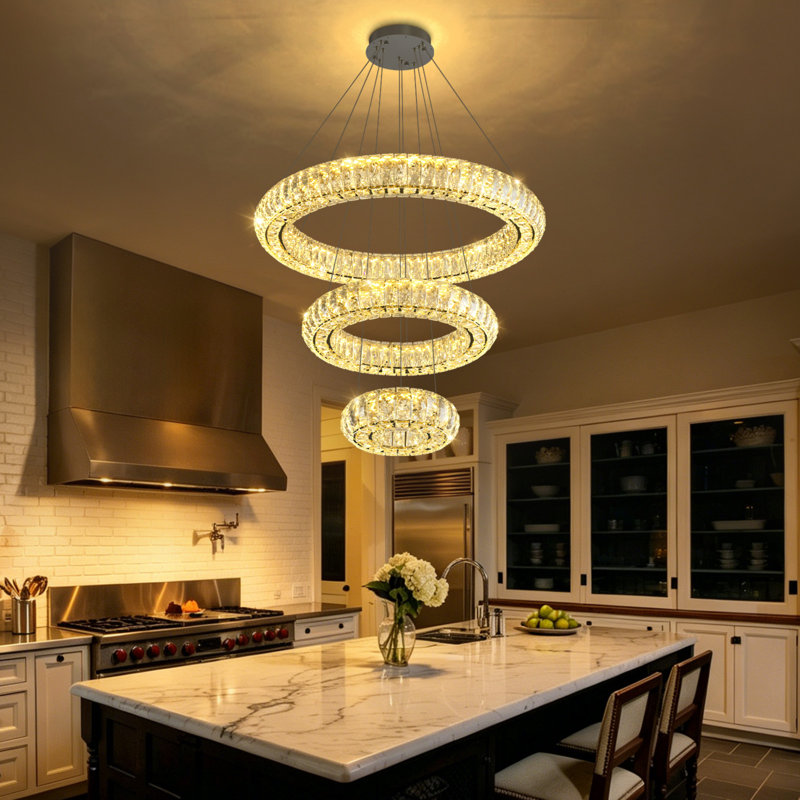 Luminaires modernes en cristal avec anneaux, 3 anneaux 24 po, Noir